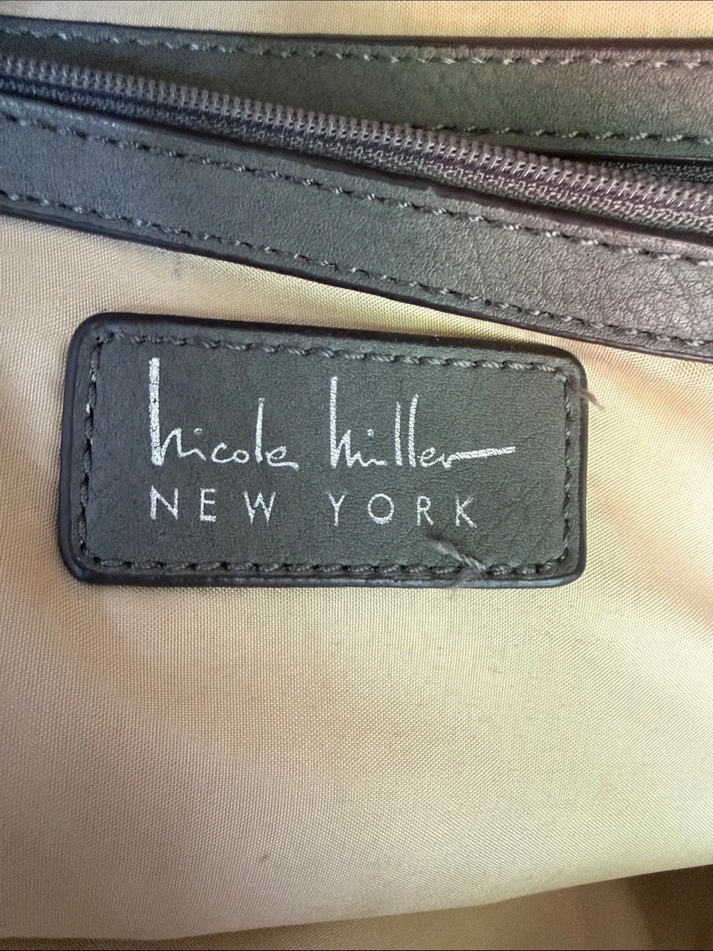 Nicole Miller Gray Faux Leather Backpack Bag. Adjustable Straps. 12”x12”x4”.